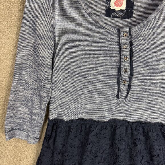Anthro Lilka Dress Womens Small Blue‎ Lace Overlay Henley Knit Boho Stretch - Picture 3 of 11